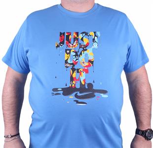 Erkek Büyük Beden Sıfır Yaka Tişört 23169 MAVI