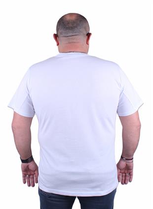 Erkek Büyük Beden Sıfır Yaka Tişört 23166 BEYAZ