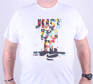 Erkek Büyük Beden Sıfır Yaka Tişört 23169 BEYAZ