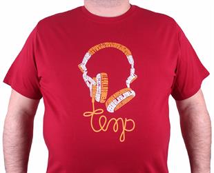 Starbattal Büyük Beden Sıfır Yaka Tişört Headphone 23172 BORDO