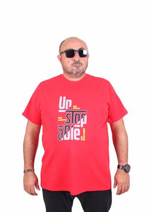 Starbattal Erkek Büyük Beden Sıfır Yaka Tişört Un Stop Able 25181 KIRMIZI