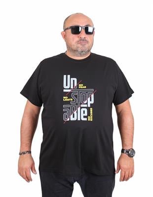 Starbattal Erkek Büyük Beden Sıfır Yaka Tişört Un Stop Able 25181 SIYAH