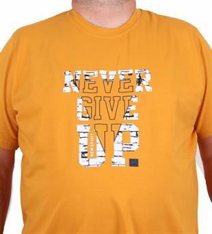 Starbattal Erkek Büyük Beden Sıfır Yaka Tişört Never Give Up 25182 HARDAL