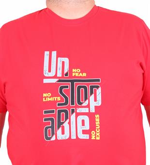 Starbattal Erkek Büyük Beden Sıfır Yaka Tişört Un Stop Able 25181 KIRMIZI