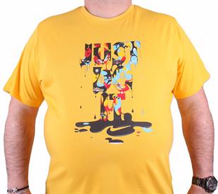 Erkek Büyük Beden Sıfır Yaka Tişört 23169 SARI