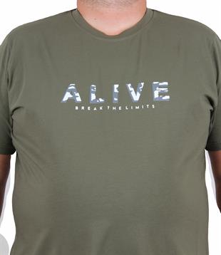 Starbattal Erkek Büyük Beden Sıfır Yaka Tişört Alive 25187 HAKI