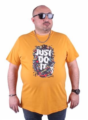 Erkek Büyük Beden Sıfır Yaka Tişört 23166 HARDAL