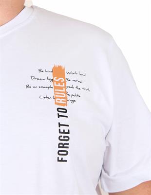 Starbattal Erkek Büyük Beden Sıfır Yaka Tişört Forget To Rules 25156 BEYAZ