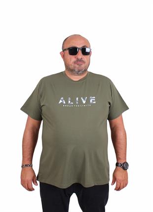 Starbattal Erkek Büyük Beden Sıfır Yaka Tişört Alive 25187 HAKI