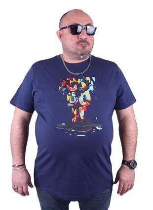 Erkek Büyük Beden Sıfır Yaka Tişört 23169 Marin