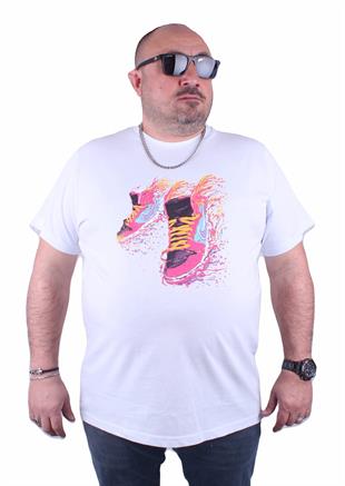 Erkek Büyük Beden Sıfır Yaka Tişört 23170 BEYAZ