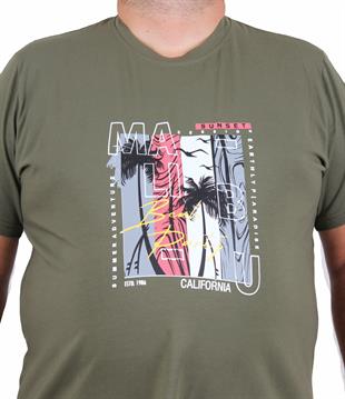 Starbattal Erkek Büyük Beden Sıfır Yaka Tişört Beach Party 25191 HAKI