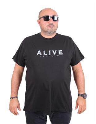 Starbattal Erkek Büyük Beden Sıfır Yaka Tişört Alive 25187 SIYAH