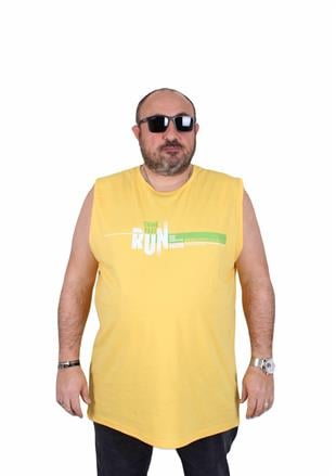 Starbattal Büyük Beden Baskılı Kolsuz Tişört Think Fast Run 25152 SARI