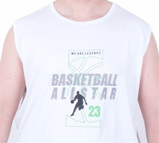 Starbattal Büyük Beden Baskılı Kolsuz Tişört Basketball 26123 BEYAZ