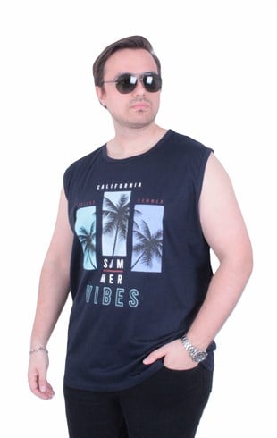 Starbattal Büyük Beden Baskılı Kolsuz Tişört Summer Vıbes 26125 LACIVERT