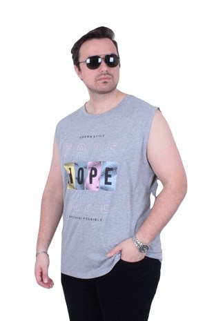 Starbattal Büyük Beden Baskılı Kolsuz Tişört Hope 26124 GRI MELANJ