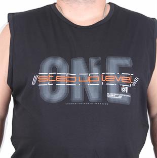 Starbattal Büyük Beden Baskılı Kolsuz Tişört Step Up Level 25155 SIYAH