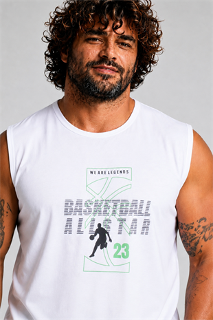 Starbattal Büyük Beden Baskılı Kolsuz Tişört Basketball 26123 BEYAZ