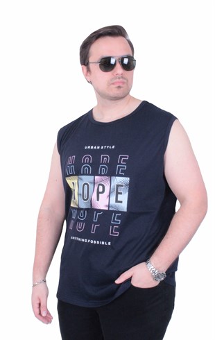 Starbattal Büyük Beden Baskılı Kolsuz Tişört Hope 26124 LACIVERT
