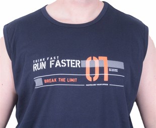 Starbattal Büyük Beden Baskılı Kolsuz Tişört Run Faster 26127 LACIVERT