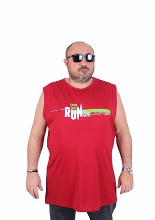 Starbattal Büyük Beden Baskılı Kolsuz Tişört Think Fast Run 25152 BORDO