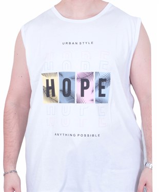 Starbattal Büyük Beden Baskılı Kolsuz Tişört Hope 26124 BEYAZ