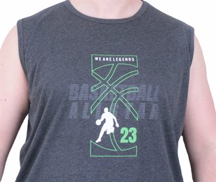 Starbattal Büyük Beden Baskılı Kolsuz Tişört Basketball 26123 ANTRASİT MELANJ