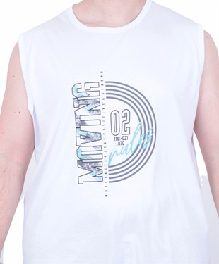 Starbattal Büyük Beden Baskılı Kolsuz Tişört Moving 26122 BEYAZ