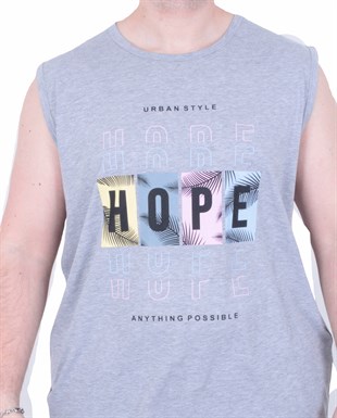 Starbattal Büyük Beden Baskılı Kolsuz Tişört Hope 26124 GRI MELANJ