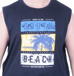 Starbattal Büyük Beden Baskılı Kolsuz Tişört Miami Beach 26126 LACIVERT