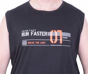 Starbattal Büyük Beden Baskılı Kolsuz Tişört Run Faster 26127 SIYAH