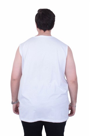 Starbattal Büyük Beden Baskılı Kolsuz Tişört Moving 26122 BEYAZ