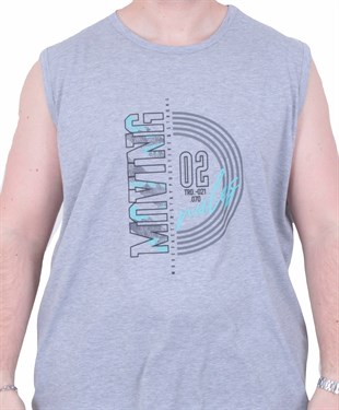 Starbattal Büyük Beden Baskılı Kolsuz Tişört Moving 26122 GRI MELANJ