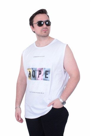 Starbattal Büyük Beden Baskılı Kolsuz Tişört Hope 26124 BEYAZ