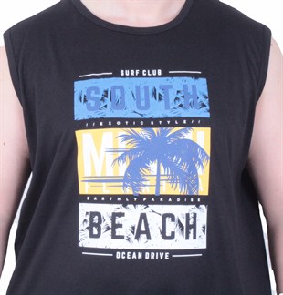 Starbattal Büyük Beden Baskılı Kolsuz Tişört Miami Beach 26126 SIYAH