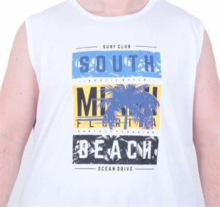 Starbattal Büyük Beden Baskılı Kolsuz Tişört Miami Beach 26126 BEYAZ