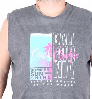 Starbattal Büyük Beden Baskılı Kolsuz Tişört Beach Paradise 25151 GRI MELANJ