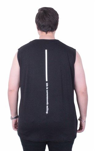 Starbattal Büyük Beden Baskılı Kolsuz Tişört Life is Never 26121 SIYAH