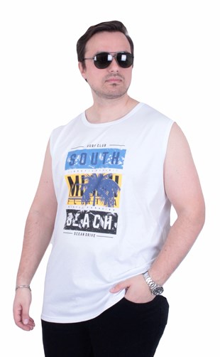 Starbattal Büyük Beden Baskılı Kolsuz Tişört Miami Beach 26126 BEYAZ