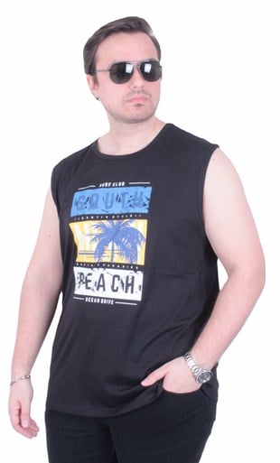 Starbattal Büyük Beden Baskılı Kolsuz Tişört Miami Beach 26126 SIYAH