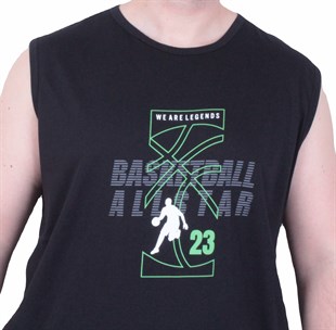 Starbattal Büyük Beden Baskılı Kolsuz Tişört Basketball 26123 SIYAH