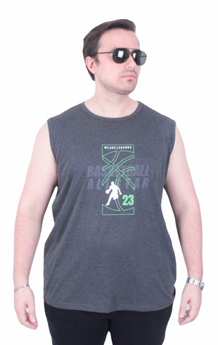 Starbattal Büyük Beden Baskılı Kolsuz Tişört Basketball 26123 ANTRASİT MELANJ