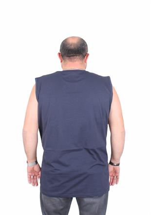 Starbattal Büyük Beden Baskılı Kolsuz Tişört Think Fast Run 25152 LACIVERT