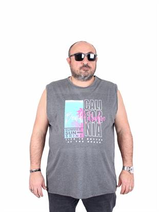 Starbattal Büyük Beden Baskılı Kolsuz Tişört Beach Paradise 25151 GRI MELANJ