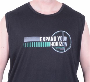 Starbattal Büyük Beden Baskılı Kolsuz Tişört Horizon 26128 SIYAH