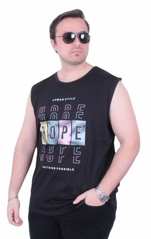 Starbattal Büyük Beden Baskılı Kolsuz Tişört Hope 26124 SIYAH