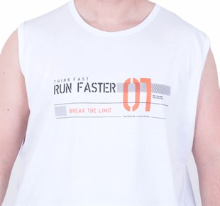 Starbattal Büyük Beden Baskılı Kolsuz Tişört Run Faster 26127 BEYAZ