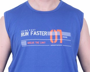 Starbattal Büyük Beden Baskılı Kolsuz Tişört Run Faster 26127 SAKS