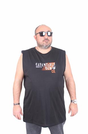 Starbattal Büyük Beden Baskılı Kolsuz Tişört Denim 25154 SIYAH